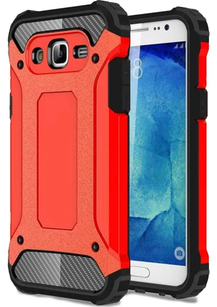 Case 4U Galaxy J7 Kılıf Military Armor Çift Katmanlı Crash Silikon Kılıf Kırmızı