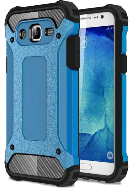 Case 4U Galaxy J7 Kılıf Military Armor Çift Katmanlı Crash Silikon Kılıf Mavi