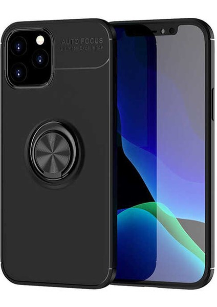 Apple iPhone 12 Pro Kılıf Autofocus Shockprof Ravel Yüzüklü Standlı Slikon Kapak Siyah