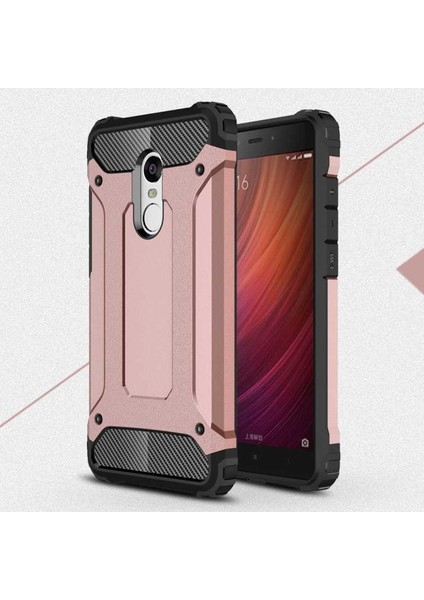 Case 4U Xiaomi Redmi Note 4X Kılıf Military Armor Çift Katmanlı Crash Silikon Kılıf Rose Gold