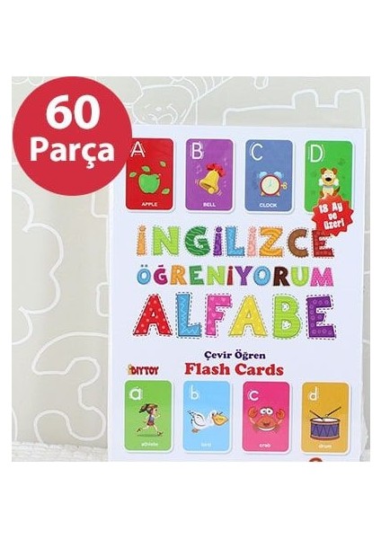 Dıytoy Ingilizce Öğreniyorum Alfabe Flash Cards Çevir Öğren Ingilizce Hafıza Kartları 60 Kart