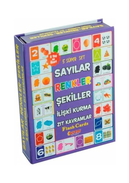 Dıytoy Sayılar-Renkler-Şekiller-Ilişki Kurma-Zıt Kavramlar Hafıza Kartları Flash Kart 5i Birarada
