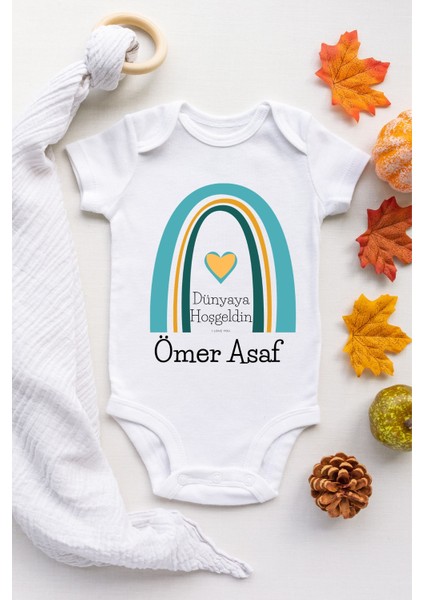 Turkuaz Gökkuşağı Desenli Kısa Kol Body