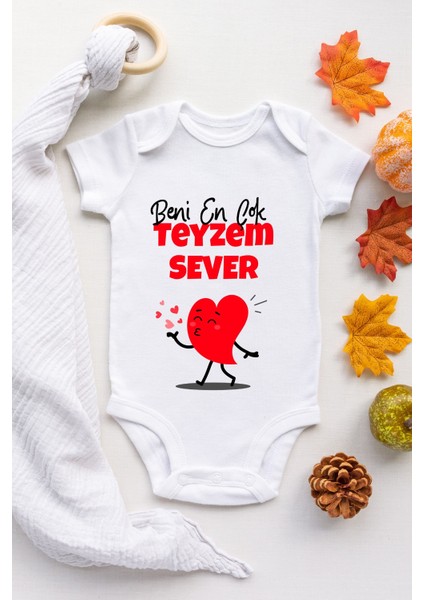 Unisex Beni En Çok Teyzem Sever Desenli Kısa Kol Body