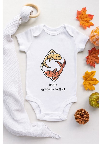Balık Burcu Desenli Kısa Kol Body