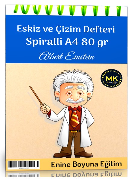 Einstein Temalı Eskiz ve Çizim Defteri Kraft Spiralli 100 Sayfa A4 80 gr