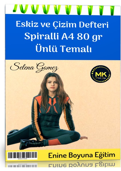 Selena Gomez Temalı Eskiz ve Çizim Defteri Kraft Spiralli 100 Sayfa A4 80 gr