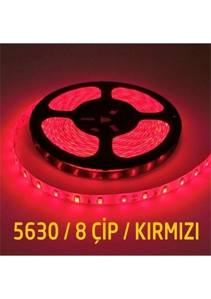 5630 Şerit LED 8 Çipli Silikonsuz Şerit LED Kırmızı 5 Metre Şerit LED