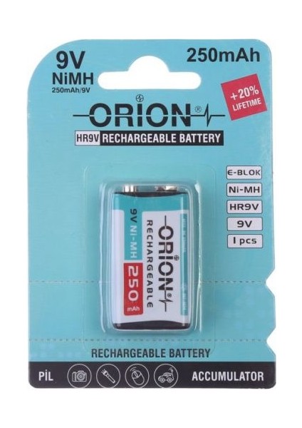 9V 250MAH Ni-Mh Şarj Edilebilir Pil