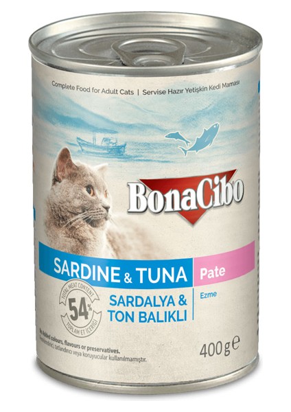 Bonacibo  Kedi Yaş Mama Sardalya ve Ton Balıklı 6 x 400 gr