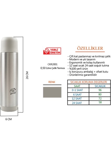 Paslanmaz Çelik Termos 500 ml - CKR2001