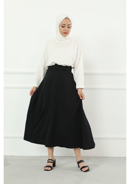 Ass-Kemerli Kloş Etek-Siyah