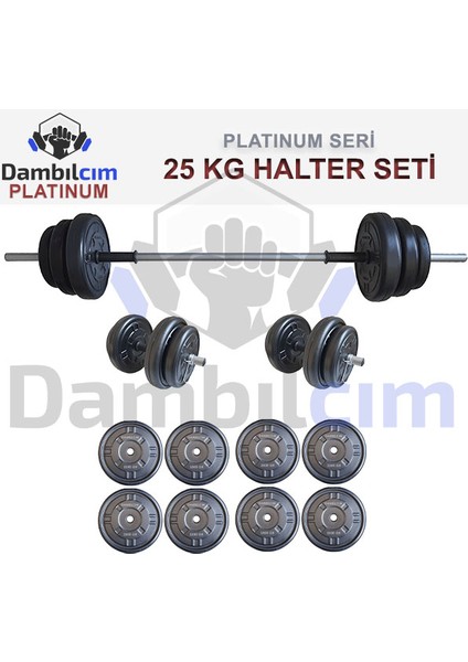 Platinum 25 kg Halter Seti 25 kg Dambıl Seti Ağırlık Seti Vücut Geliştirme Aleti