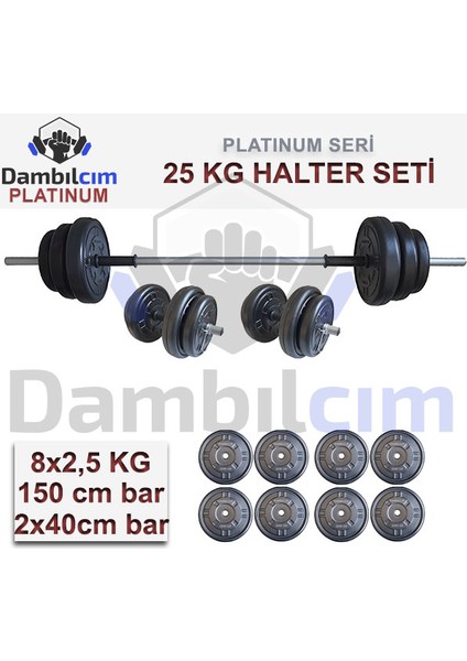 Platinum 25 kg Halter Seti 25 kg Dambıl Seti Ağırlık Seti Vücut Geliştirme Aleti