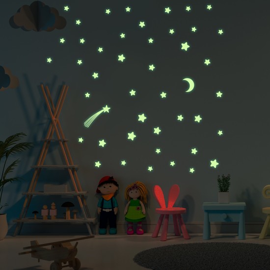 DekorLoft Dekor Loft Kuyruklu Yıldız ve Aydede Gece Parlayan Doğal Fosfor Duvar ve Tavan Sticker