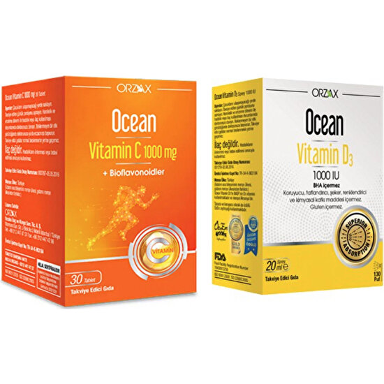Ocean Bağışıklık Güçlendirici C Vitamini 1000 Mg 30 Tablet +Vitamin D3 1000 Iu Sprey 20 ml