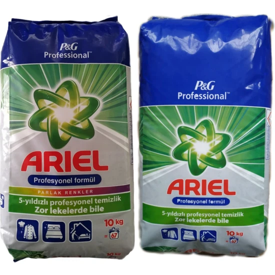 Ariel Professional Toz Deterjan 10 kg + Ariel Parlak Renkler Toz Deterjan 10 kg