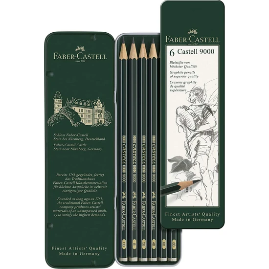 Faber-Castell 9000 Grafit K. 6'lı Metal Kutu