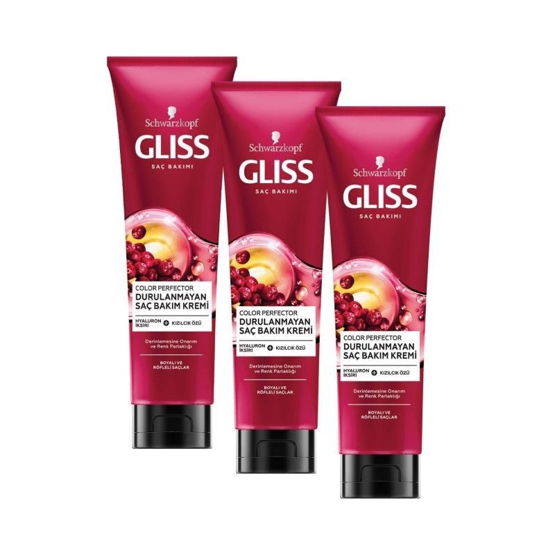 Gliss Color Perfector 150 ml X 3 Renk Koruyucu Balm Boyalı Saçlar İçin Etkili Parlaklık