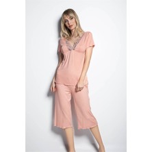 Monamise 19158 Kadın Pudra Battal Boy Kapri Takım