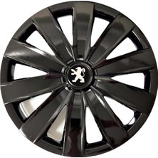 HMNL  Peugeot 405 15'' Inç Piano Black Siyah 4'lü Set Jant Kapağı Çelik Jant Görünümlü