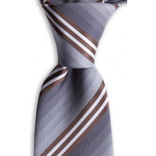 1001 Kravat Gri Çizgili 7,5 cm Genişliğinde Ipek Kravat