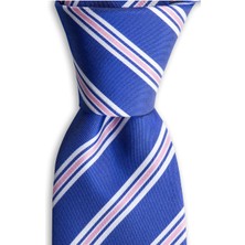 1001 Kravat Koyu Mavi Çizgili 7,5 cm Genişliğinde Ipek Kravat