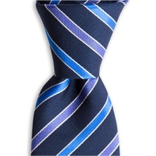 1001 Kravat Lacivert Çizgili 7,5 cm Genişliğinde Ipek Kravat