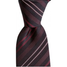 1001 Kravat Koyu Kahverengi Çizgili 7,5 cm Genişliğinde Ipek Kravat