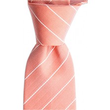 1001 Kravat Turuncu Çizgili 8 cm Genişliğinde Ipek Kravat