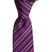 1001 Kravat Fuşya Çizgili 7,5 cm Genişliğinde Ipek Kravat