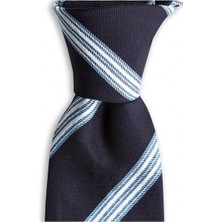 1001 Kravat Lacivert Çizgili 8 cm Genişliğinde Ipek Kravat