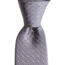 1001 Kravat Gri Desenli 7,5 cm Genişliğinde Ipek Kravat