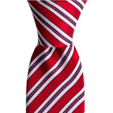 1001 Kravat Kırmızı Çizgili 7,5 cm Genişliğinde Ipek Kravat