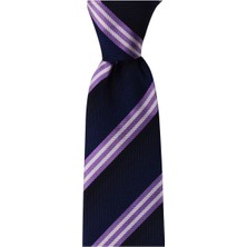 1001 Kravat Lila Çizgili 7,5 cm Genişliğinde Ipek Kravat