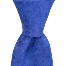 1001 Kravat Saks Mavi Desenli  8 cm Genişliğinde Ipek Kravat