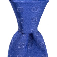 1001 Kravat Saks Mavi Desenli 8 cm Genişliğinde Ipek Kravat