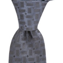 1001 Kravat Gri Desenli  8 cm Genişliğinde Ipek Kravat