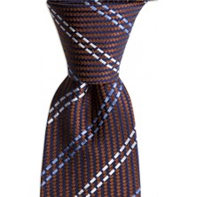 1001 Kravat Kahverengi Çizgili 7,5 cm Genişliğinde Ipek Kravat