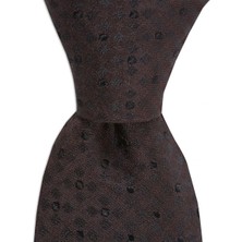 1001 Kravat Kahverengi Siyah Desenli 8 cm Genişliğinde Ipek Kravat