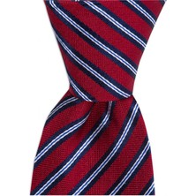 1001 Kravat Kırmızı Çizgili 7,5 cm Genişliğinde Ipek Kravat