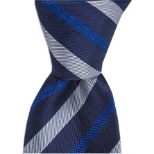 1001 Kravat Lacivert Gri Çizgili 7,5 cm Genişliğinde Ipek Kravat