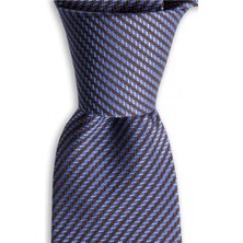 1001 Kravat Mavi Kahverengi Çizgili 7,5 cm Genişliğinde Ipek Kravat