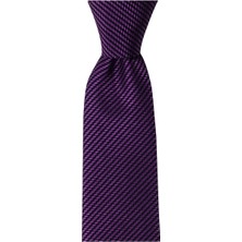 1001 Kravat Siyah Mor Çizgili 7,5 cm Genişliğinde Ipek Kravat
