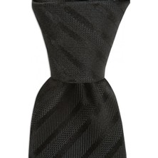 1001 Kravat Siyah Çizgili 7,5 cm Genişliğinde Ipek Kravat