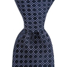 1001 Kravat Lacivert Desenli 8 cm Genişliğinde Ipek Kravat