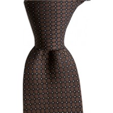 1001 Kravat Kahverengi Desenli 7,5 cm Genişliğinde Ipek Kravat