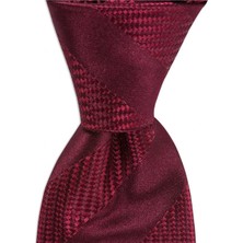 1001 Kravat Bordo Çizgili 8 cm Genişliğinde Ipek Kravat