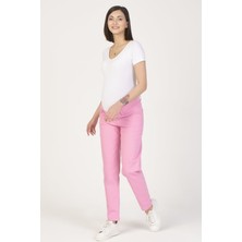 Busa Hamile Alt Karın Destekli Mom Fit Kot Pantolon Pembe
