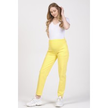 Busa Hamile Mom Fit Kot Pantolon Sarı